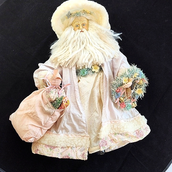 Vintage Brinn's Cream and Pink Victorian Collectible Santa Claus Figurine/Stand - Picture 1 of 13